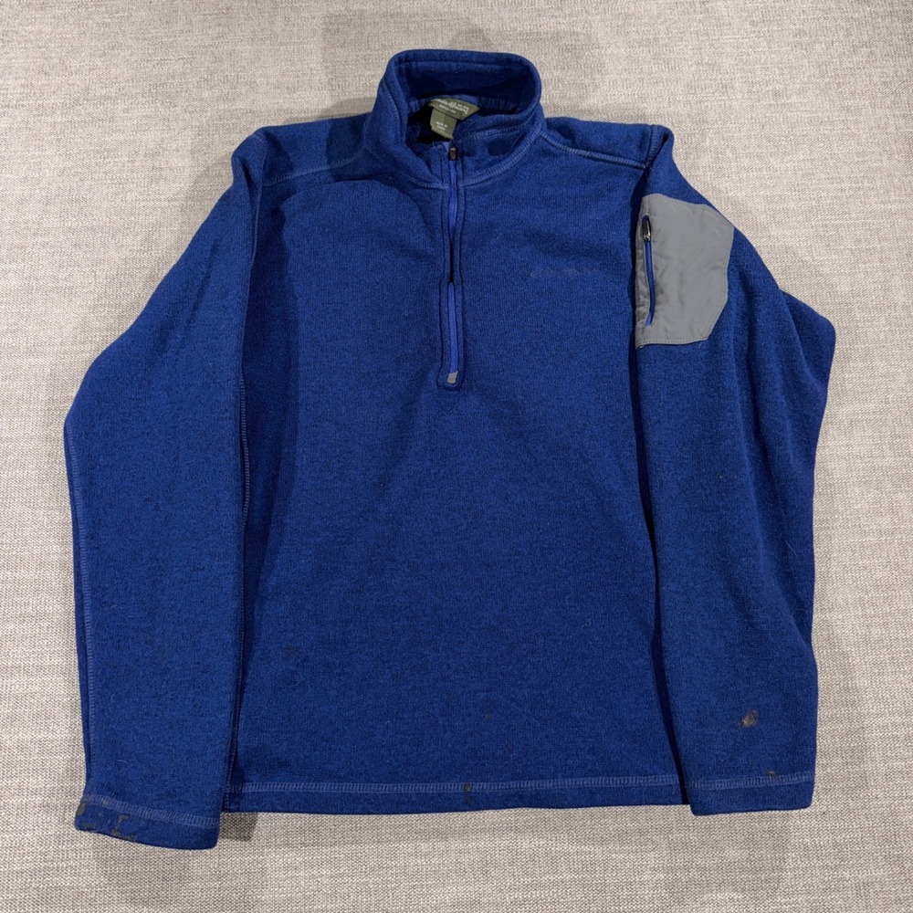 Eddie Bauer 1/4 Zip Fleece Pullover Mens L Blue Good Sleeve Pocket Outdoor